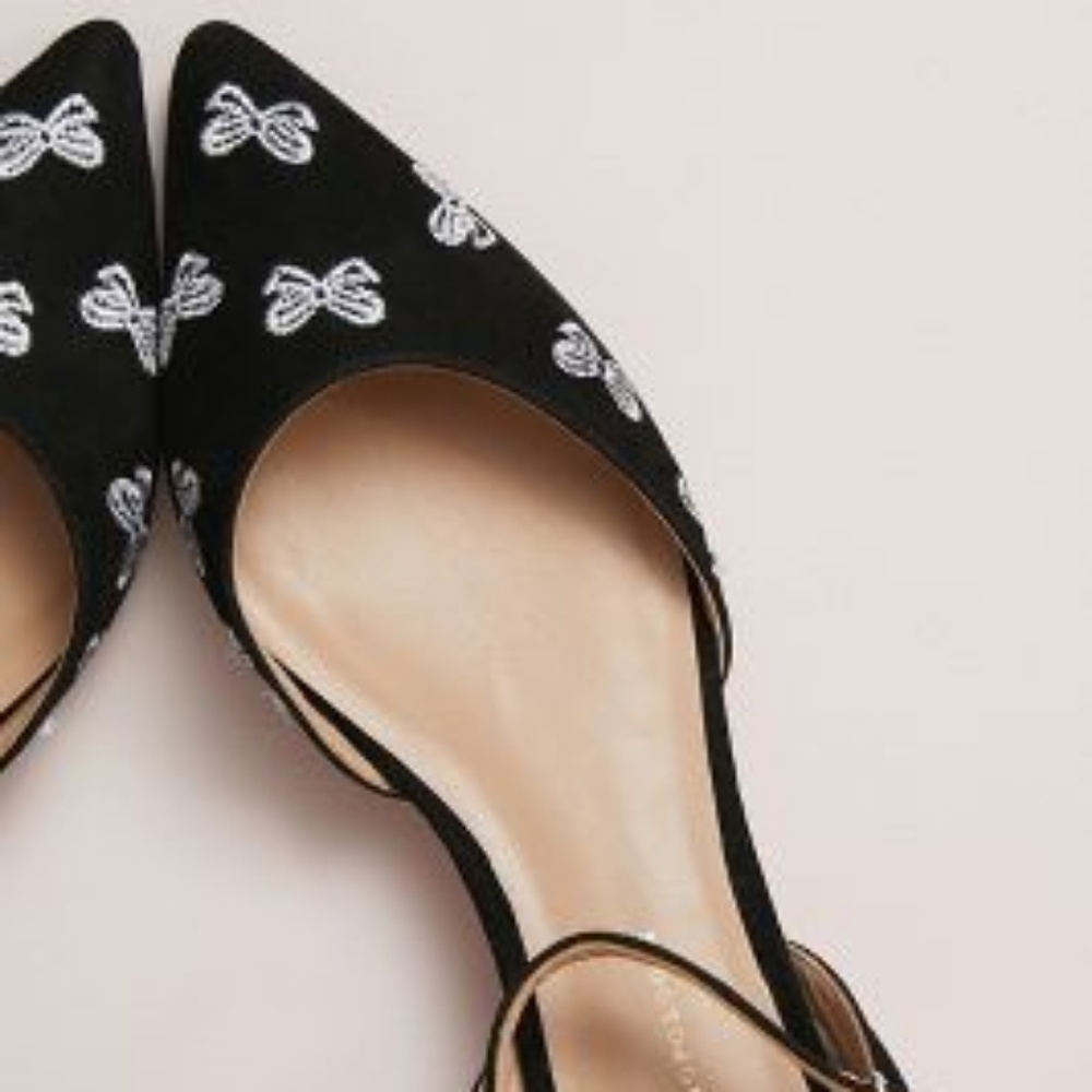 ANTHROPOLOGIE EMBROIDERED BOW BALLET FLATS shoes